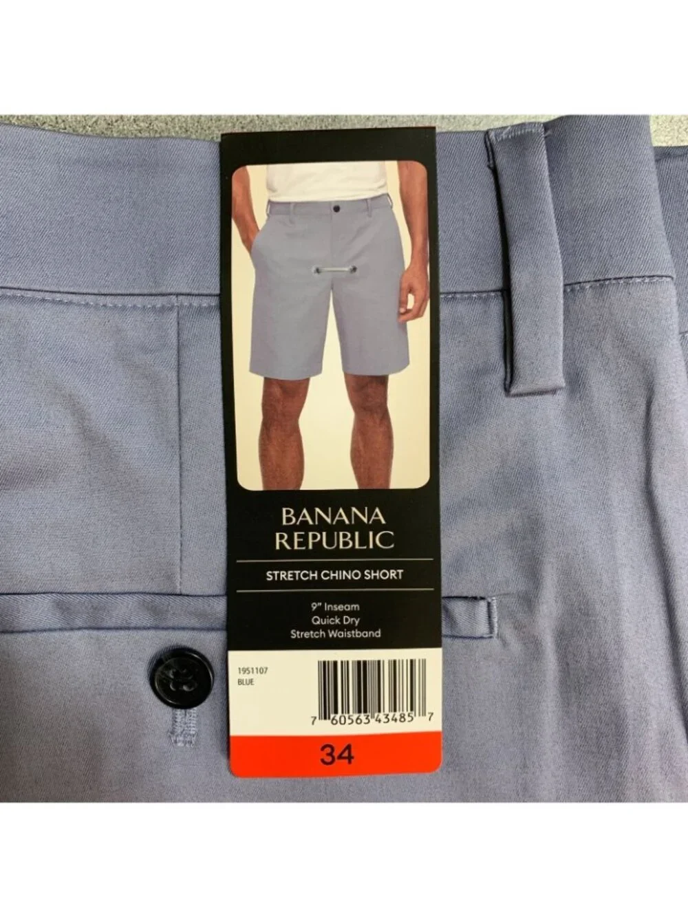 NWT Banana Republic Men's Stretch Chino Shorts 34 Blue Quick Dry F1895